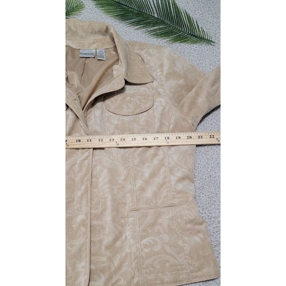 Chico's Womens Corduroy Cord Jacket Embossed Light Khaki w/ Front Pockets Size 2 - Picture 11 of 13